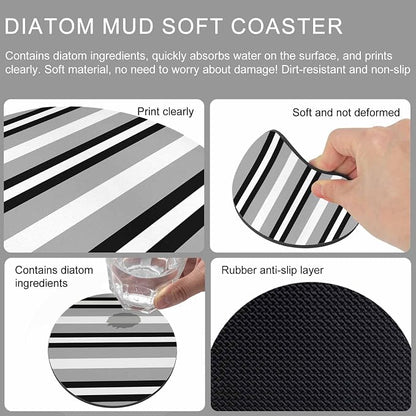 Black Gray Striped Coasters Set of 4, Contemporary Minimalist Lines Art Soft - Image 9