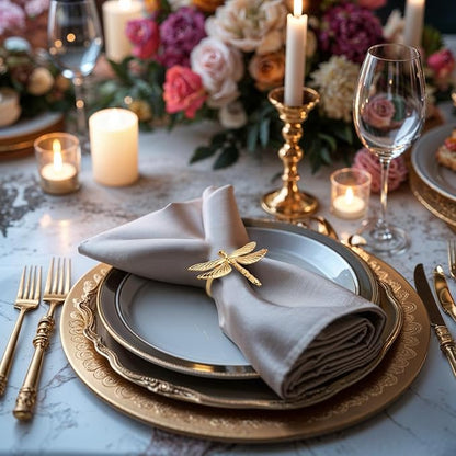 Decozen Set of 16 Gold Napkin Rings in Dragonfly Design Festive Table Decor Setting for Holiday Wedding, Birthday, Kitchen, Home Decor Housewarming Gift - Mothers Day Decorations