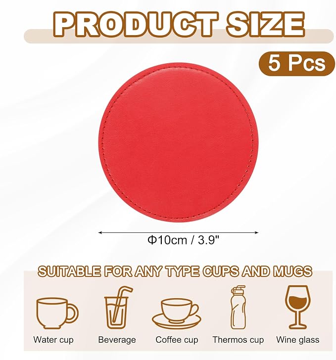 uxcell 5Pcs PU Leather Coasters - Image 2