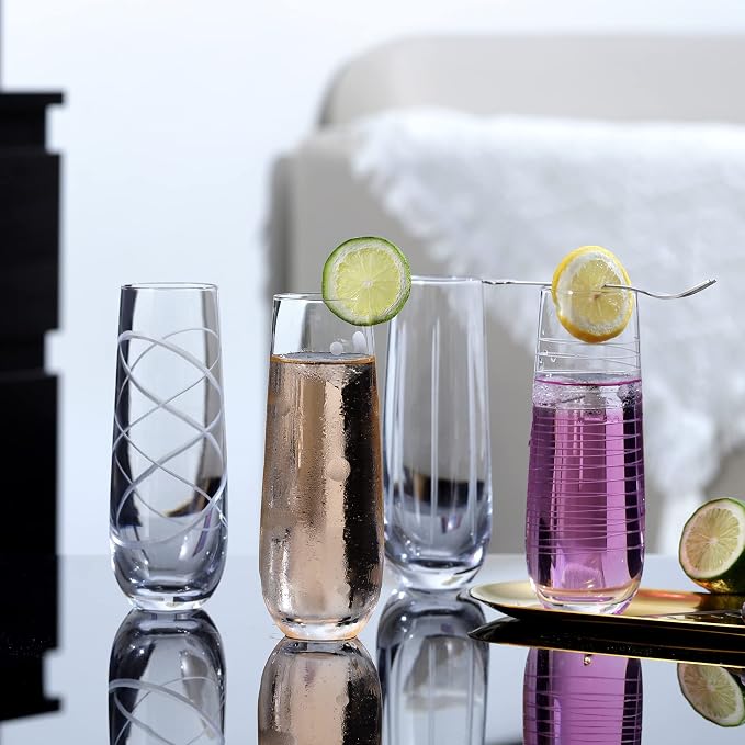 Joeyan Etched Champagne Flutes Glasses Cups, Handmade Mouth Blown Aesthetics - Image 6