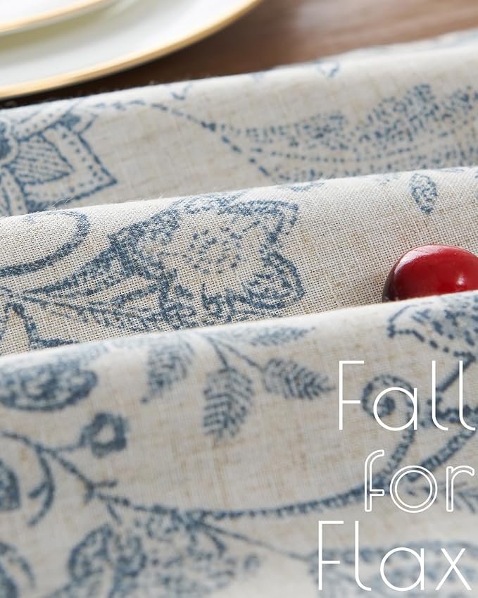 jinchan Blue Floral Linen Table Runner 13 x 72 Inch Farmhouse | - Image 7