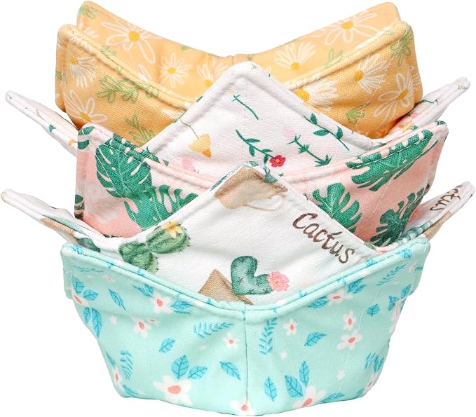 Cotton Microwavable Bowl Cozy, Microwave-Safe Hot Bowl Holders, Soup bowl Cozy by ROGITU