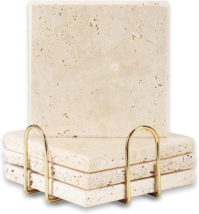 4pcs 4" Travertine Marble Coasters by DASSNANE