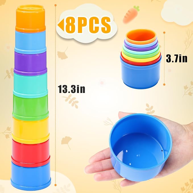 8 Pcs Stacking Cups for Bunny, Rainbow Colored Reusable Rabbits Bunny Toys | - Image 5