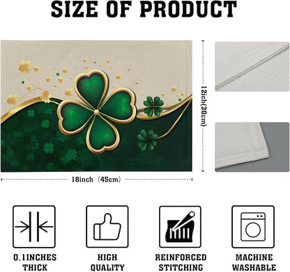 Green Shamrock Placemats - St Patricks Day Place Mats Set of 4 Clover Table Mats 12x18 for Party Dining Table