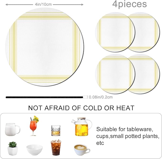 Yellow Grid Coasters Set of 4 Absorbent Coasters - Image 3