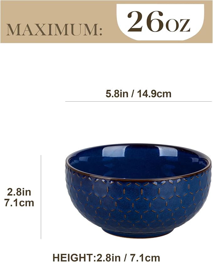 MALACASA Cereal Bowls, 30 Ounce Ceramic Blue Soup Bowl - Image 2