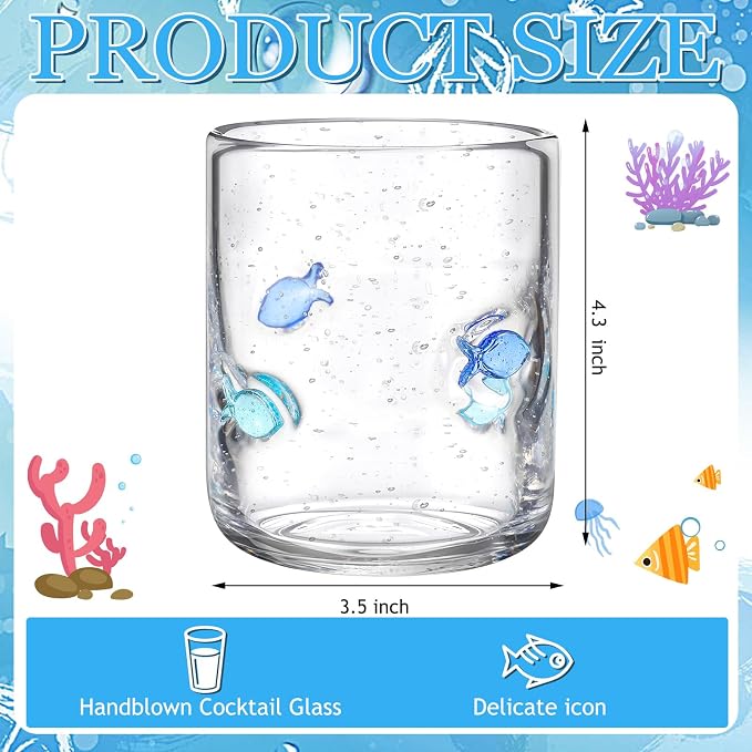 Vesici 4 Pcs Fish Icon Juice Glasses 14 oz Christian Drinking Glass Cups Hand - Image 2