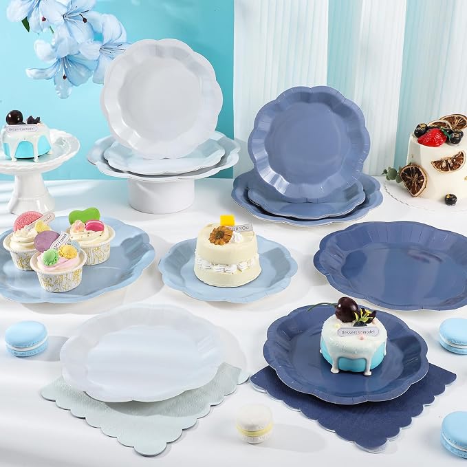 NatNarr Dusty Blue Party Plates And Napkins Set, 24 Guests, 4-Tone Gradient Blue - Image 3