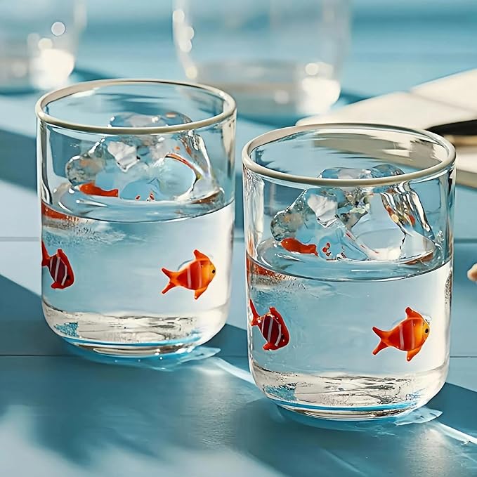 Icon Juice Glasses, 14oz Stemless Wine Drinking Juice Glass Cup for Valentine Party Supplies Gift(2 Pcs,Clownfish)