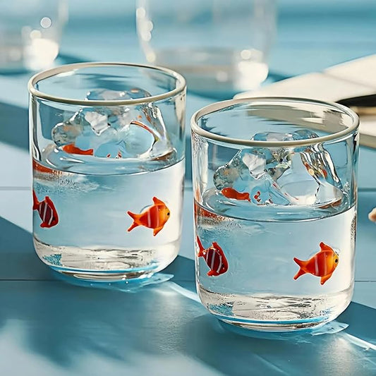 Icon Juice Glasses, 14oz Stemless Wine Drinking Juice Glass Cup for Valentine Party Supplies Gift(2 Pcs,Clownfish)