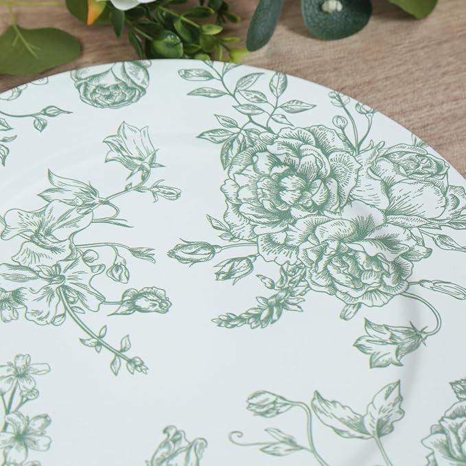 Efavormart 6 Pack Floral Acrylic Charger Plates in French Toile Pattern - Image 8