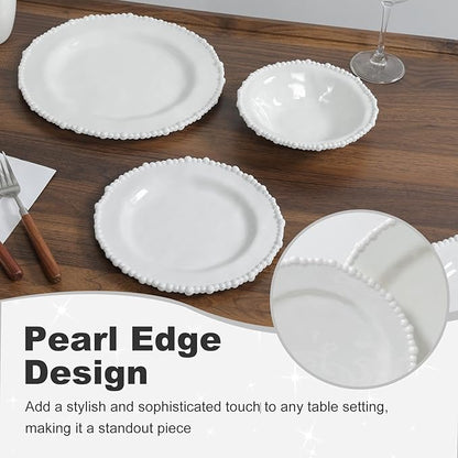 White Pearl Melamine Dinnerware Set, 12-Piece Plastic Dinner Dishes Set, Service for 4 Unbreakable Kitchen Plates and Bowls Set