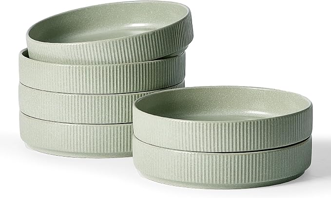 famiware Star 8.25" Pasta Bowls Set of 6, Bowl Plates, Light Green | Microwave by Famiware