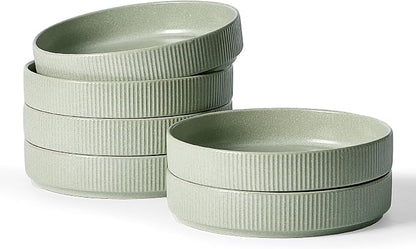 famiware Star 8.25" Pasta Bowls Set of 6, Bowl Plates, Light Green | Microwave by Famiware