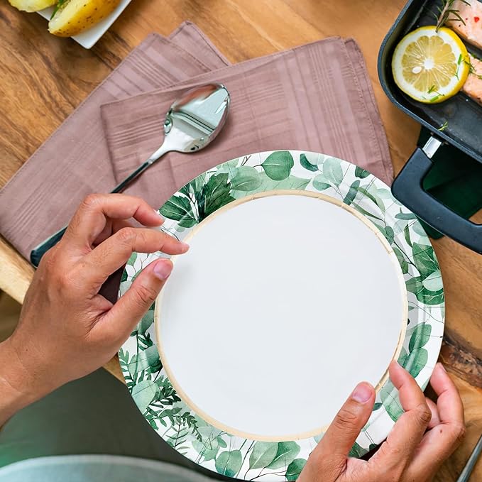 WRAPAHOLIC 25Pcs Eucalyptus Paper Plates - Image 6
