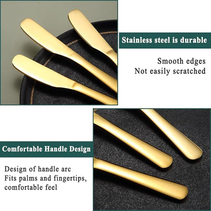 Berglander Butter Knife Spreader 6 Pieces 5.6", Stainless Steel Gold Butter - Image 5