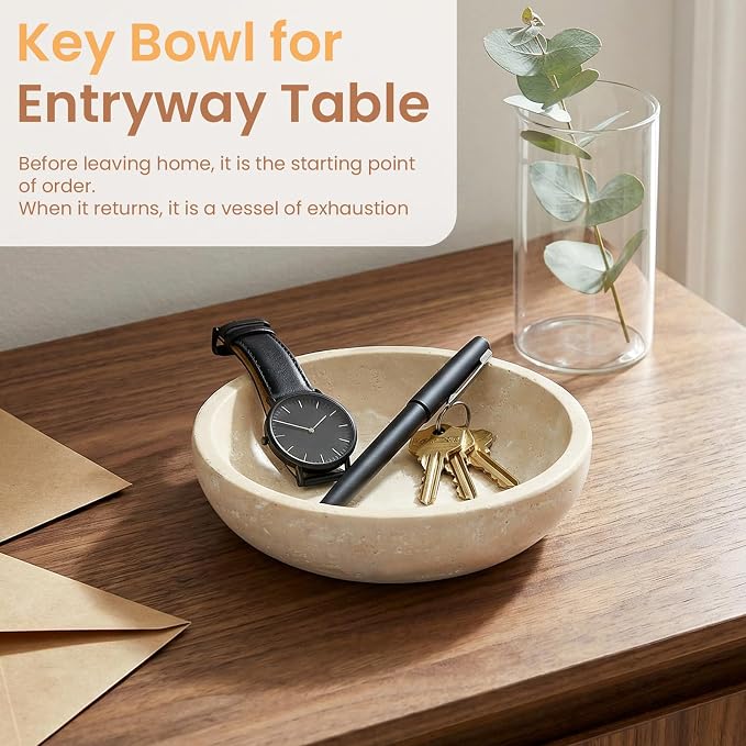 Travertine Marble Bowl & Decorative Bowl, 7.8" Modern Home Decor Key Bowl - Image 5