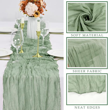 6 Pcs Sage Green Cheesecloth Table Runner 10FT Runner - Image 2