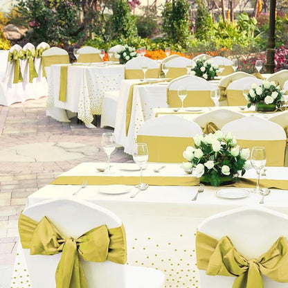 12 Pack White and Gold Tablecloth and Table Runner Set Party Decorations - Image 8