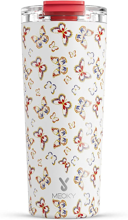 Meoky 24 oz Insulated Travel Coffee Mug: Leak Proof Lid, Jewel Butterfly | by MEOKY