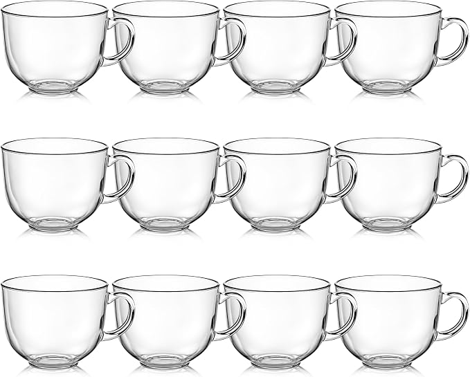 12 Pack Glass Coffee Mugs with Handles, 12 Ounces Glass Breakfast Mugs Bulk by Unknown