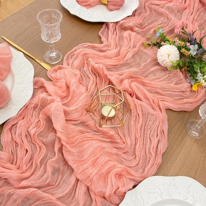 Pink Cheesecloth Table Runner Girl Baby Shower Bridal Decorations | 35x120 - Image 8