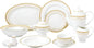 UKN 57 Piece Gold and Match Dinnerware Set-New Bone China Service for 8 People Banded Formal Round Dishwasher Safe