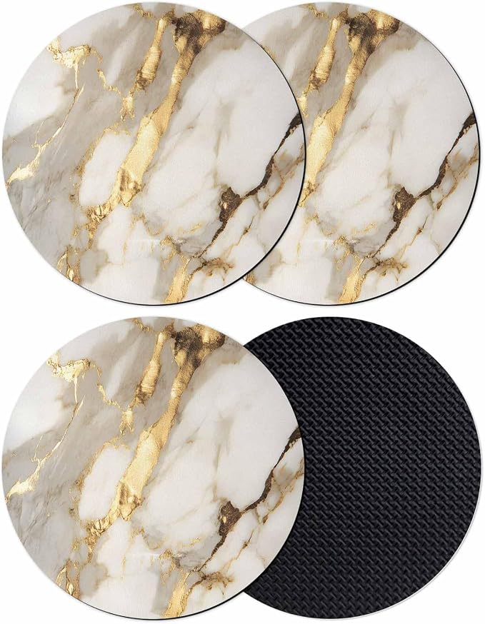 Minimalism Coasters Set of 4, Marble Texture Gold White Crack Stone Abstract by Unknown