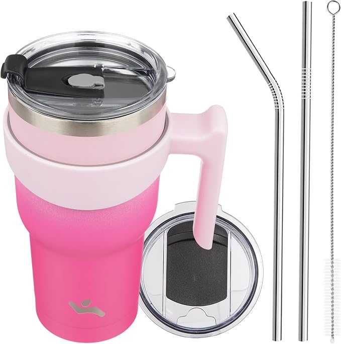 Konokyo 30 oz Tumbler with Handle and Straw, Insulated Travel Mug | Cherry; by Konokyo