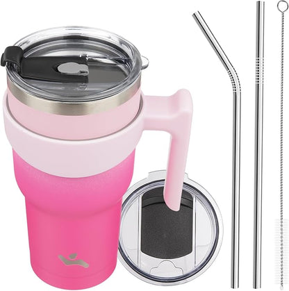 Konokyo 30 oz Tumbler with Handle and Straw, Insulated Travel Mug | Cherry; by Konokyo