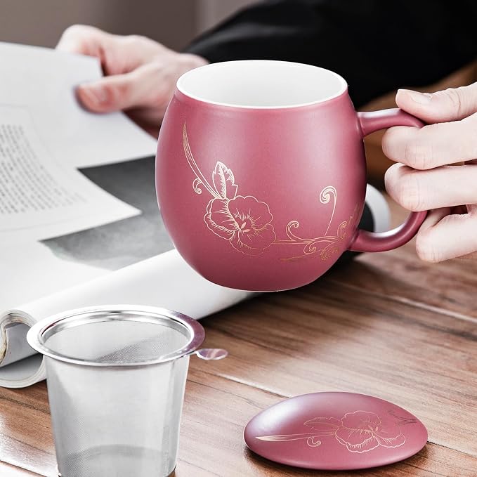 Yundu 12 OZ Ceramic Mug with Lid & Tea Strainer - Image 5