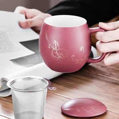 Yundu 12 OZ Ceramic Mug with Lid & Tea Strainer - Image 5