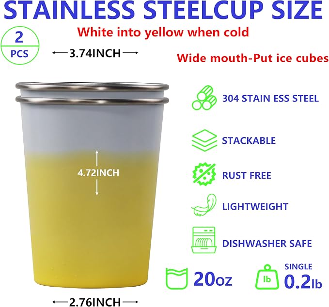 20oz 2PCS Stainless Steel Pint Cups, Reusable metal Cups, Drinking | Pint - Image 2
