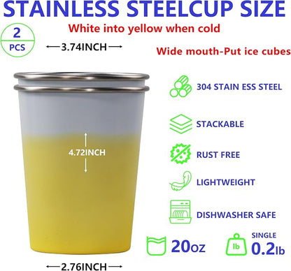 20oz 2PCS Stainless Steel Pint Cups, Reusable metal Cups, Drinking | Pint - Image 2