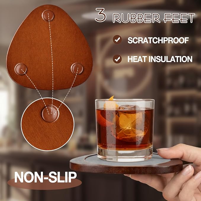 6 Pcs Mid Century Modern Coasters Wood Absorbent Coaster - Image 4