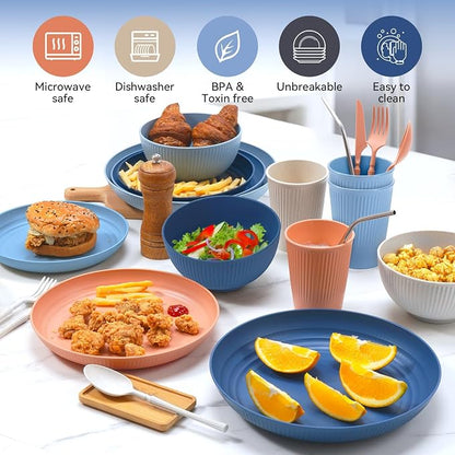Wheat Straw Dinnerware Sets, 64-Piece Plates and Bowls Sets - Image 5