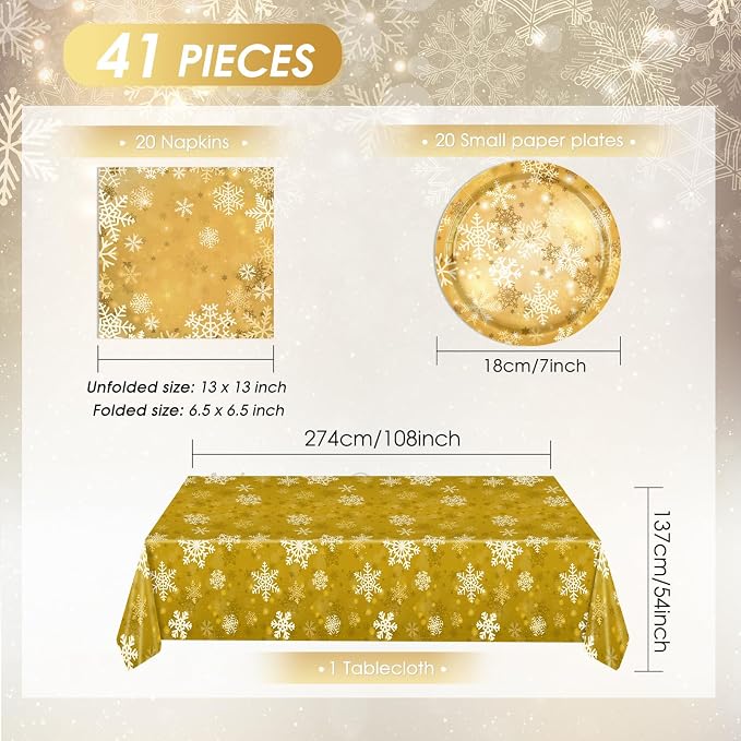 41Pcs Winter Snowflake Party Decorations Snowflake Tableware Set Golden Winter - Image 2