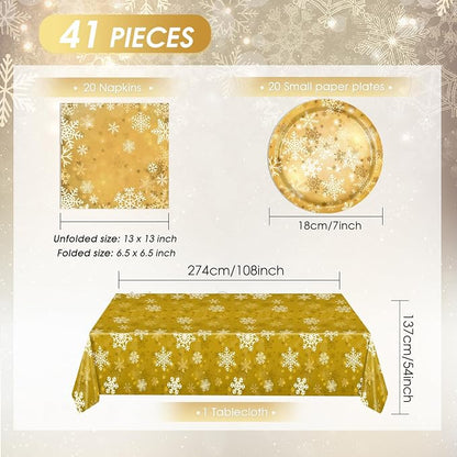 41Pcs Winter Snowflake Party Decorations Snowflake Tableware Set Golden Winter - Image 2