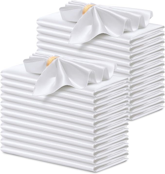 P Pothuiny 24 Pcs White Satin Napkins 17 x 17 Inch, Satin Cloth Napkins | by P+Pothuiny