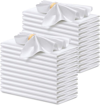 P Pothuiny 24 Pcs White Satin Napkins 17 x 17 Inch, Satin Cloth Napkins | by P+Pothuiny