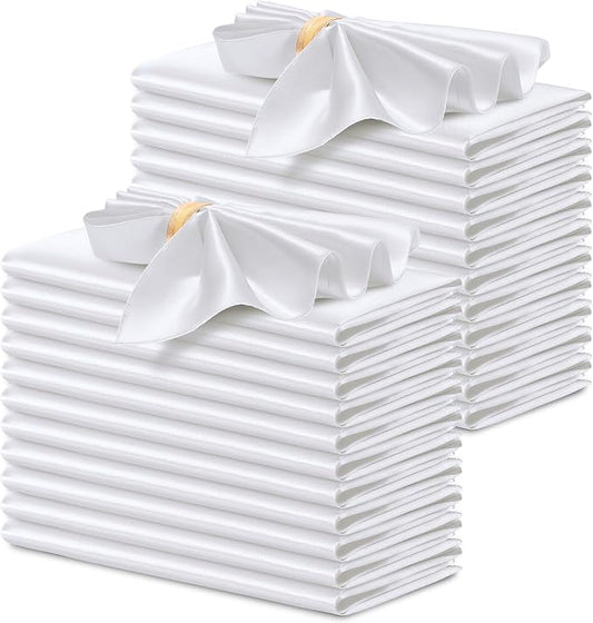 P Pothuiny 24 Pcs White Satin Napkins 17 x 17 Inch, Satin Cloth Napkins | by P+Pothuiny