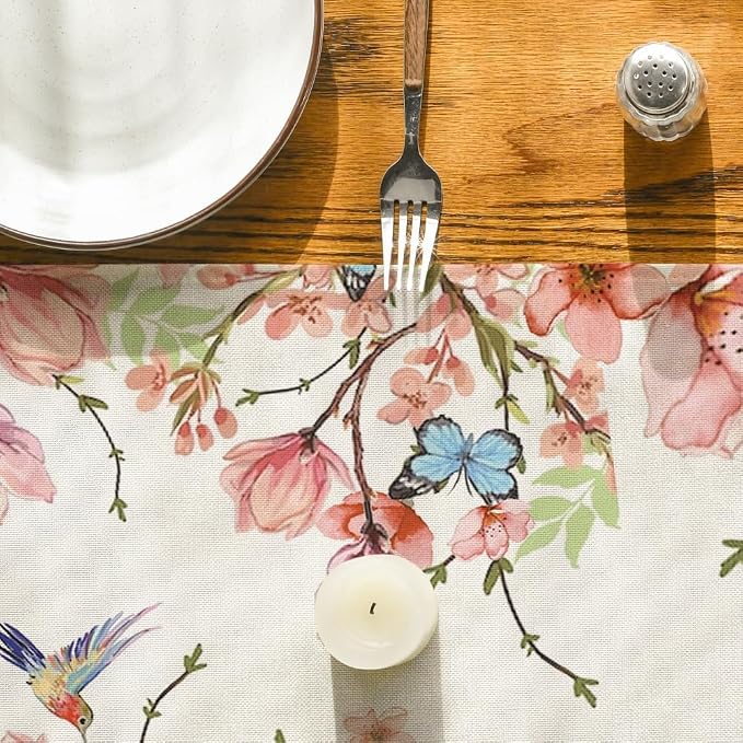 Artoid Mode Flowers Bird Butterfly Spring Table Runner, Seasonal Kitchen Dining - Image 7