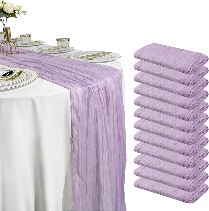 12 Pack Lilac Purple Cheesecloth Table Runner – 10FT x 12pcs Boho Gauze Table - Image 7