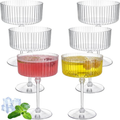 Jingmore 6 Pcs Ribbed Martini Glasses 10 oz Disposable Plastic Vintage Ribbed by Jingmore