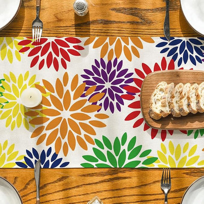 Artoid Mode Red Blue Green Dahlia Floral Pinnata Spring Table Runner, Seasonal - Image 7