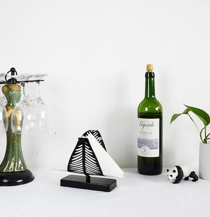 OwlGift Freestanding Modern Napkin Holder with Leaf Design, Tabletop Tissue Dispenser, Napkin Storage Organizer – Black