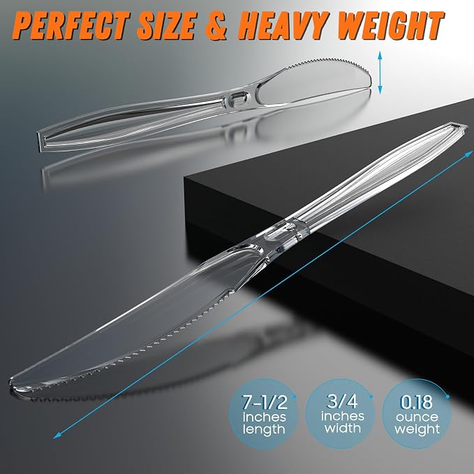 Dipoo 168pc 7.5" Clear Plastic Knives Heavy Duty Upgraded Heat Resistant & BPA - Image 5