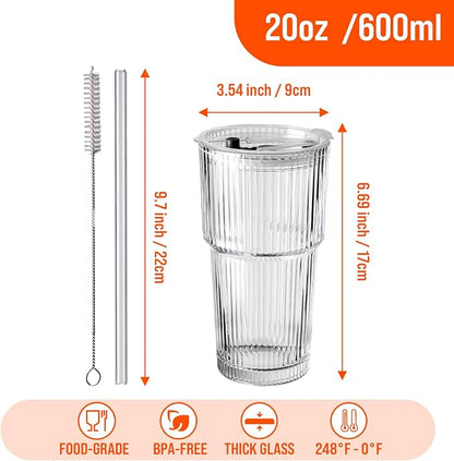 SUROQUE 20oz Ribbed Glass Tumblers - Image 2