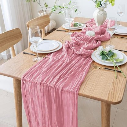 Cheesecloth Table Runner 10FT Pink Boho Gauze Rustic Sheer Table Runners | - Image 6